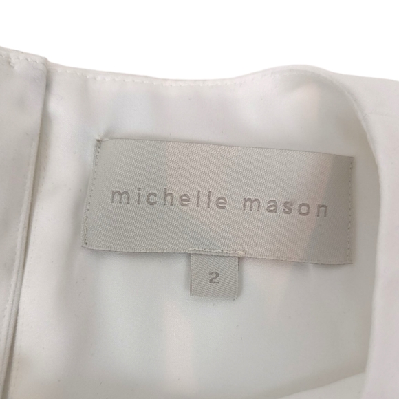 Michelle Mason Side Zipper Blouse Top Womens 2 White Gold  Round Neck Designer - Picture 10 of 11